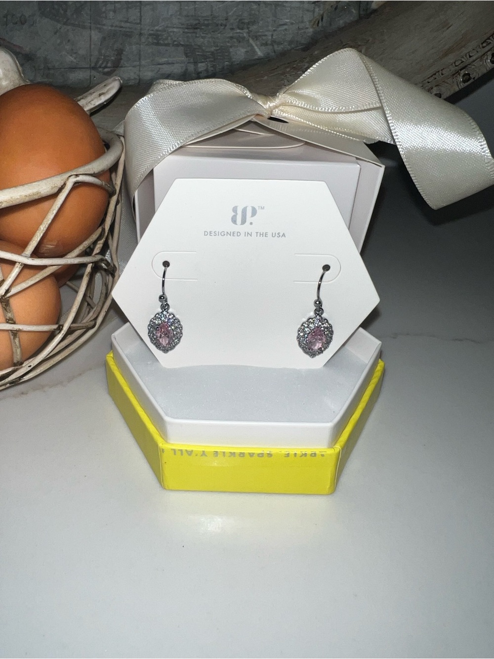 Rose Quartz Teardrop Dangle Earrings - BOMB PARTY
